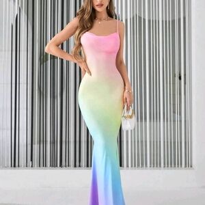 SHEIN Firerie Ombre Draped Collar Mermaid Hem Cami SUN Dress M 6